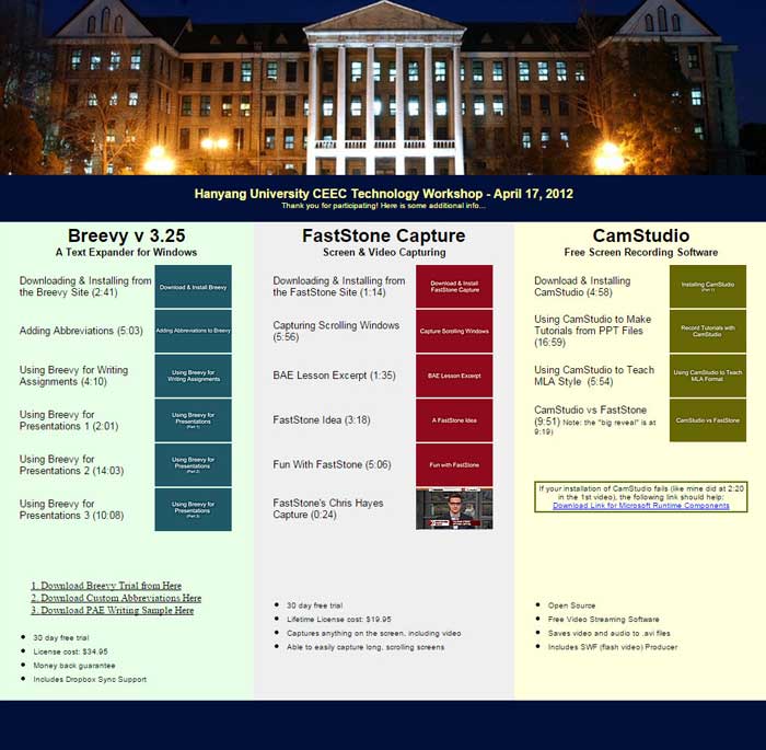 HYU CEEC Workshop from April 2012 HYU CEEC Workshop from April 2012